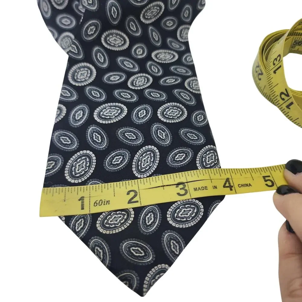 Club Room Silk Tie Mens Blue Geometric Oval Pattern Classic Necktie Handmade USA
